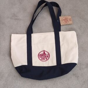 Trader Joe's Navy and Cream Canvas Tote Bag